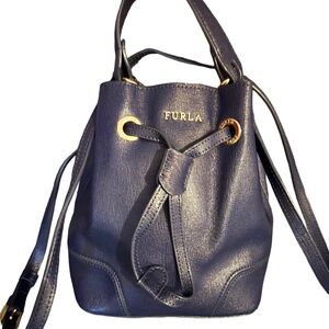 Authentic pre owned Furla Blue Leather Mini Stacy Bucket Bag